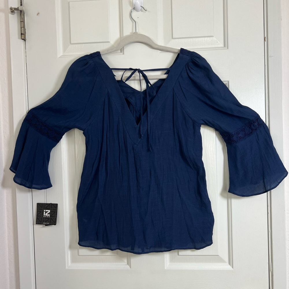 Iz Byer Deep Blue Blouse with Bell Sleeves‎